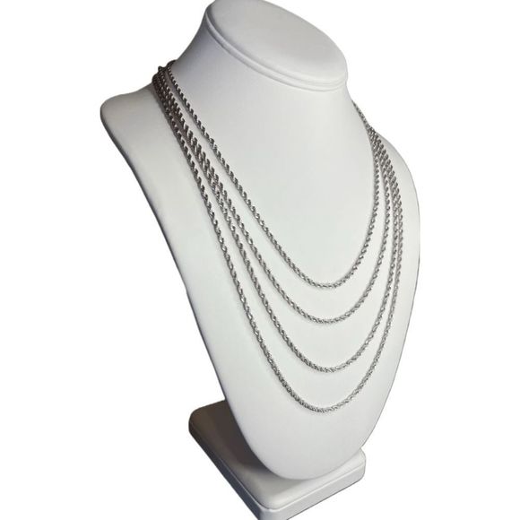 Silver Rope Necklaces for Men Women Solid 316l Stainless Steel Waterproof Chain - Picture 4 of 8